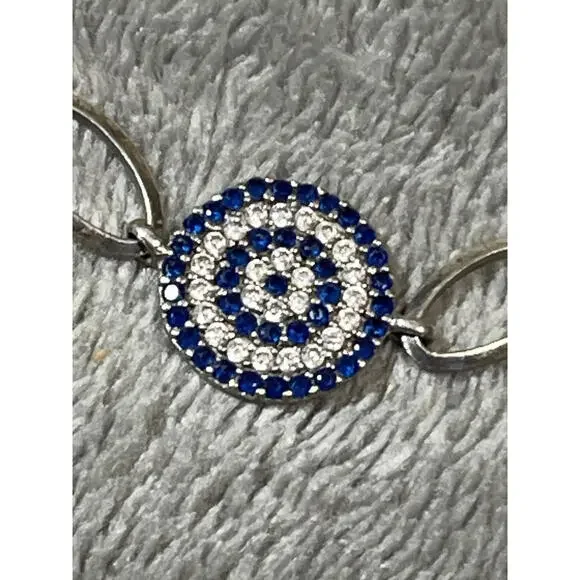 Sterling Silver Blue and White CZ Bracelet 7.5 Inches !! - Picture 3 of 14